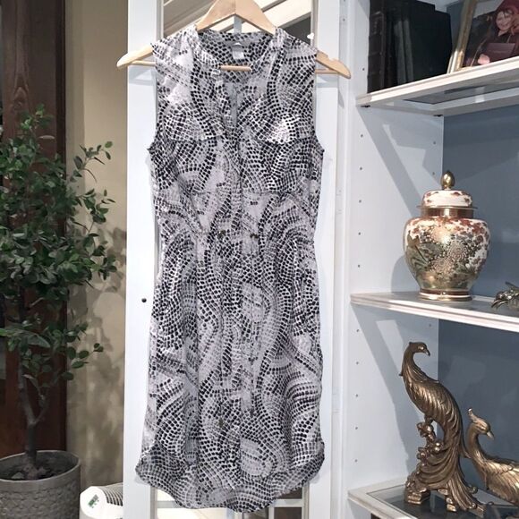 NEW H&M Geometric Print Shirt Dress Sleeveless Black Gray Womens Sz 4 - Picture 7 of 13